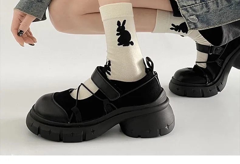 Adhesive-Strap Platform Mary Jane Shoes