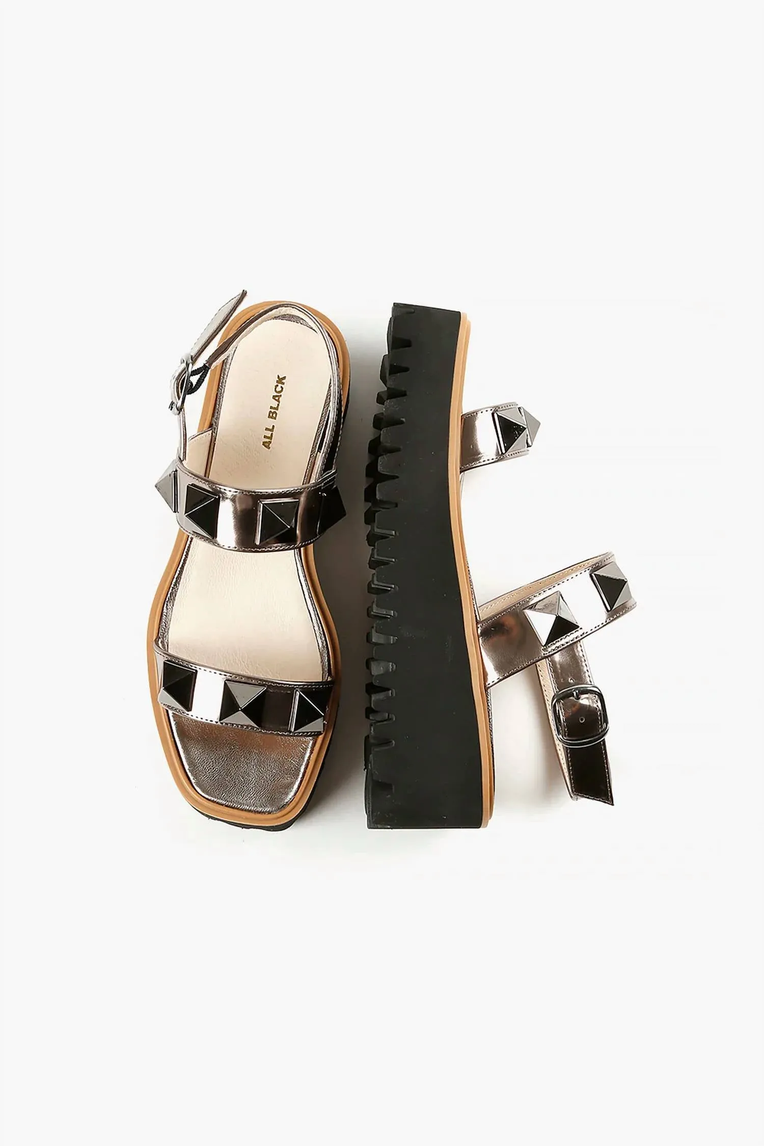 All Black - Women's Pyramid Stud Flatform Sandal