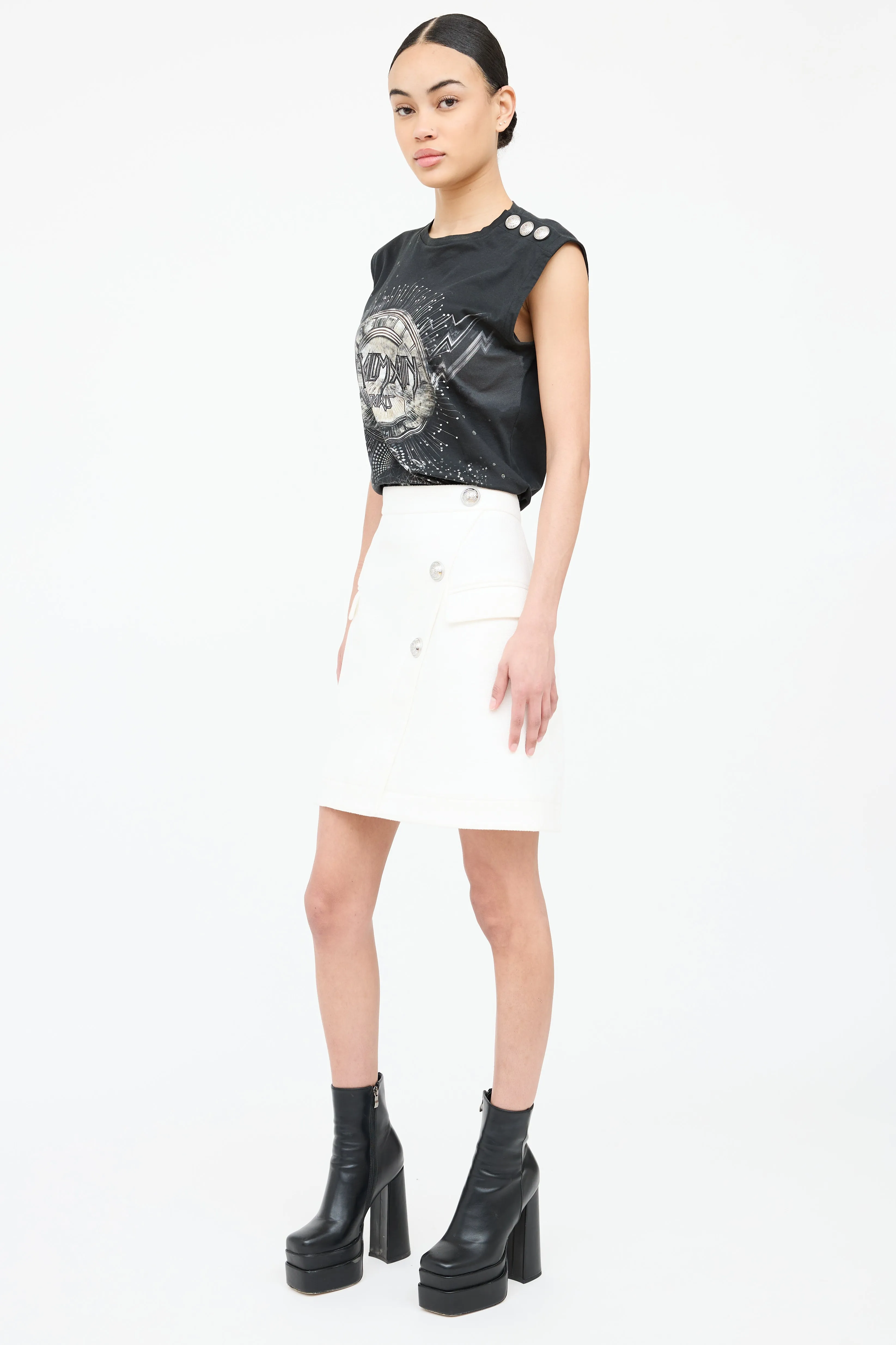 Asymmetrical Button Pocket Skirt