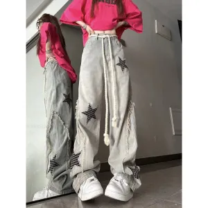 Baggy Y2K Vintage Jean mit Sternen bedruckt ausgefallene