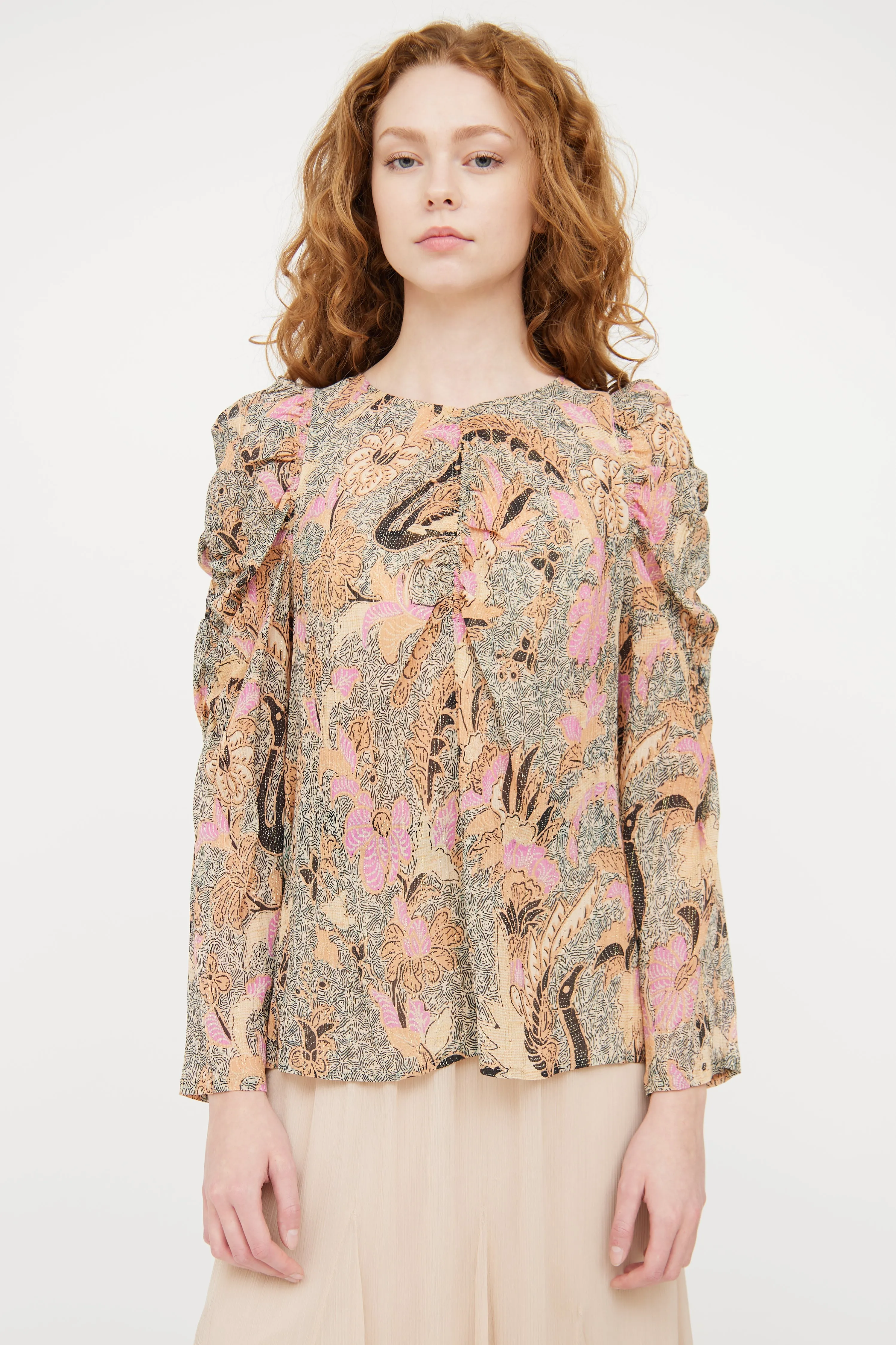 Beige & Multicolour Paisley Metallic Top