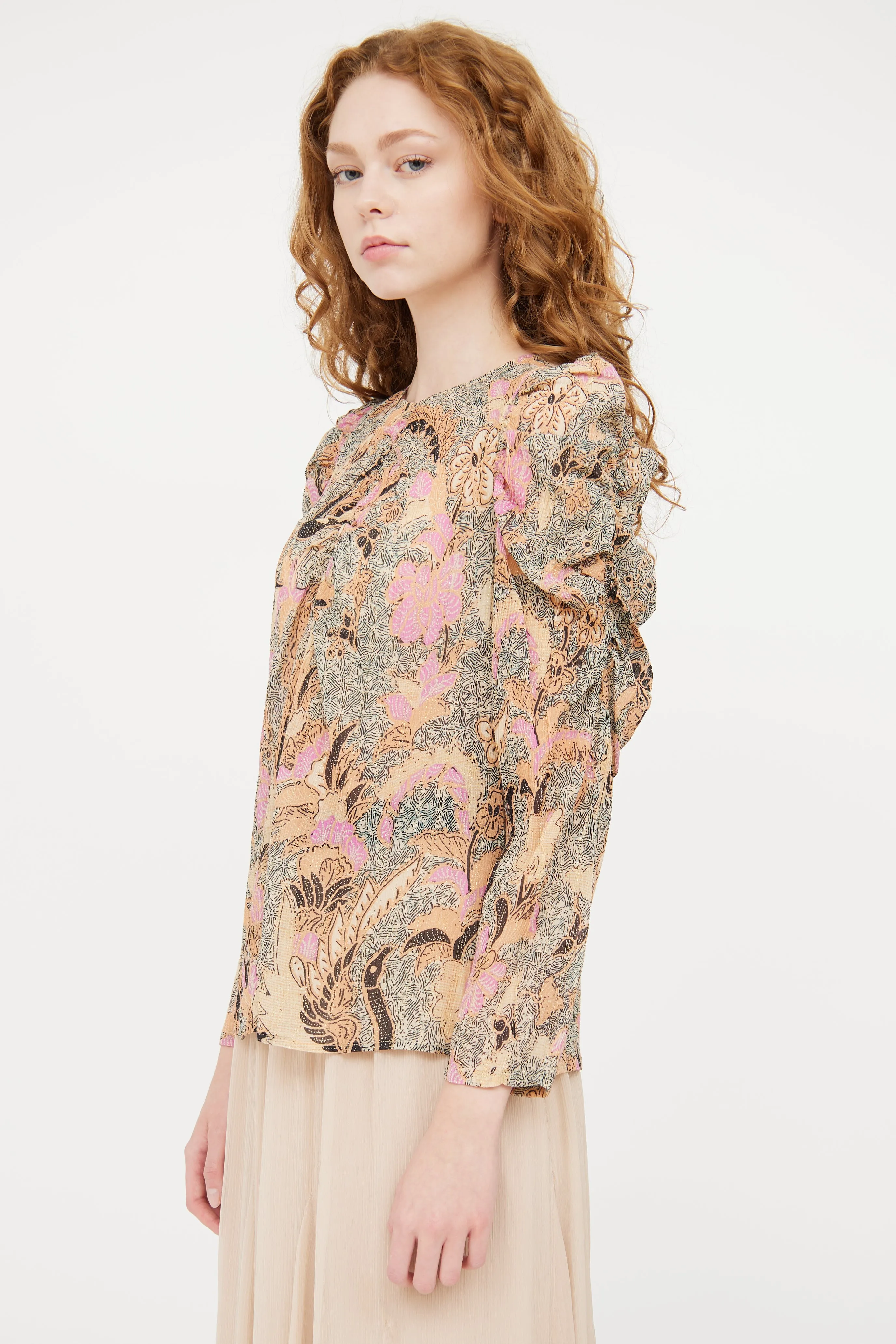 Beige & Multicolour Paisley Metallic Top