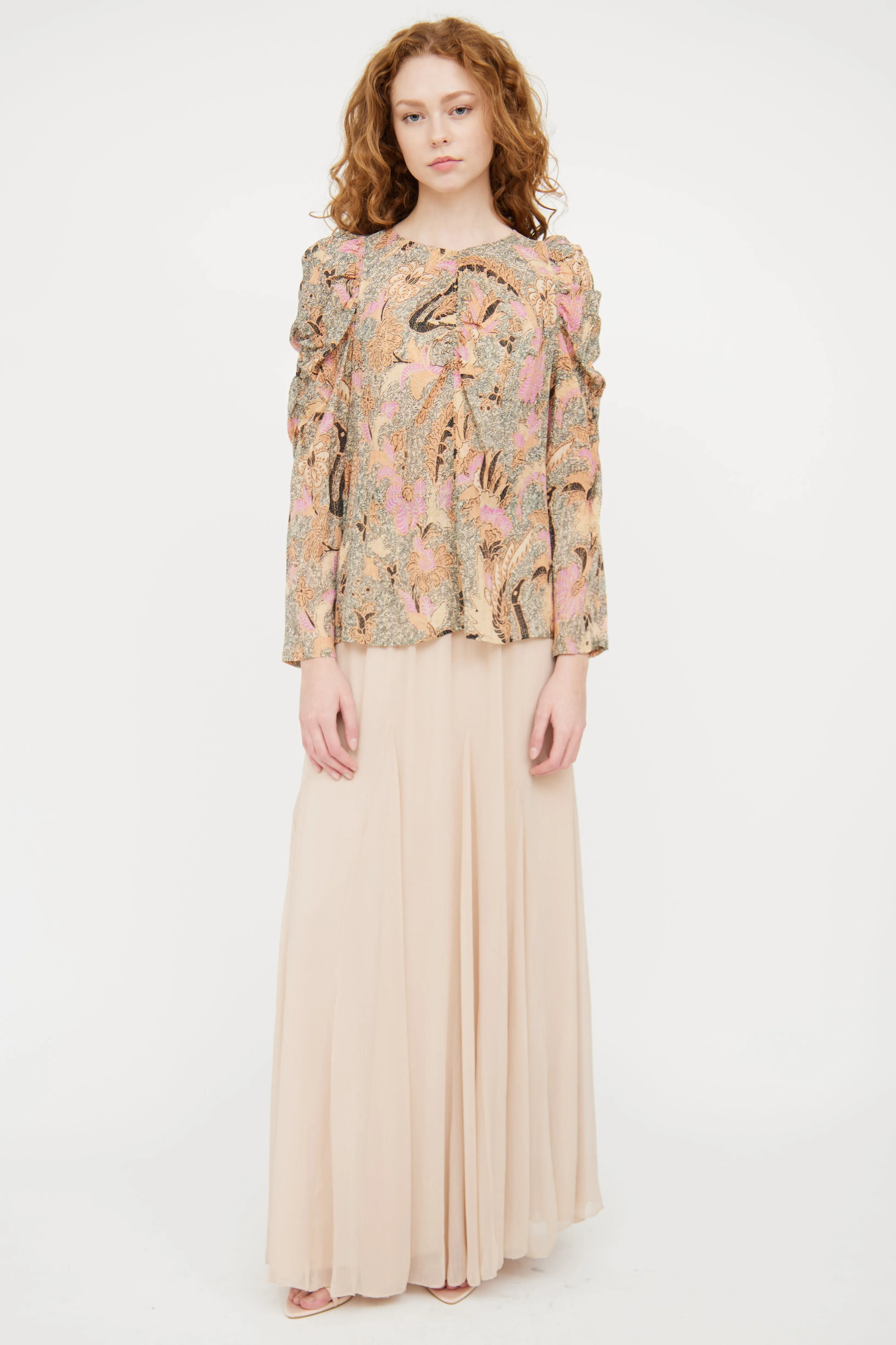 Beige & Multicolour Paisley Metallic Top