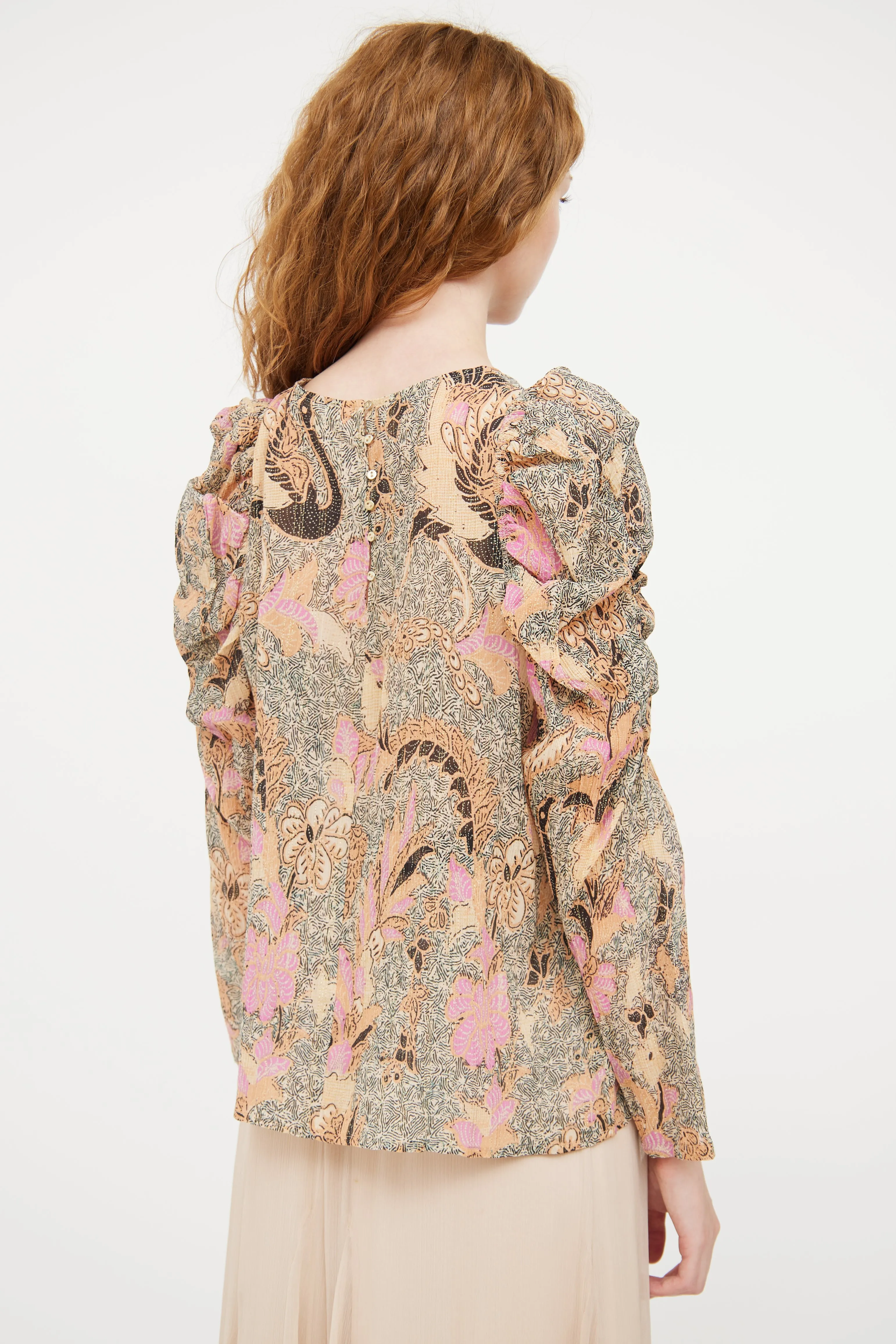 Beige & Multicolour Paisley Metallic Top
