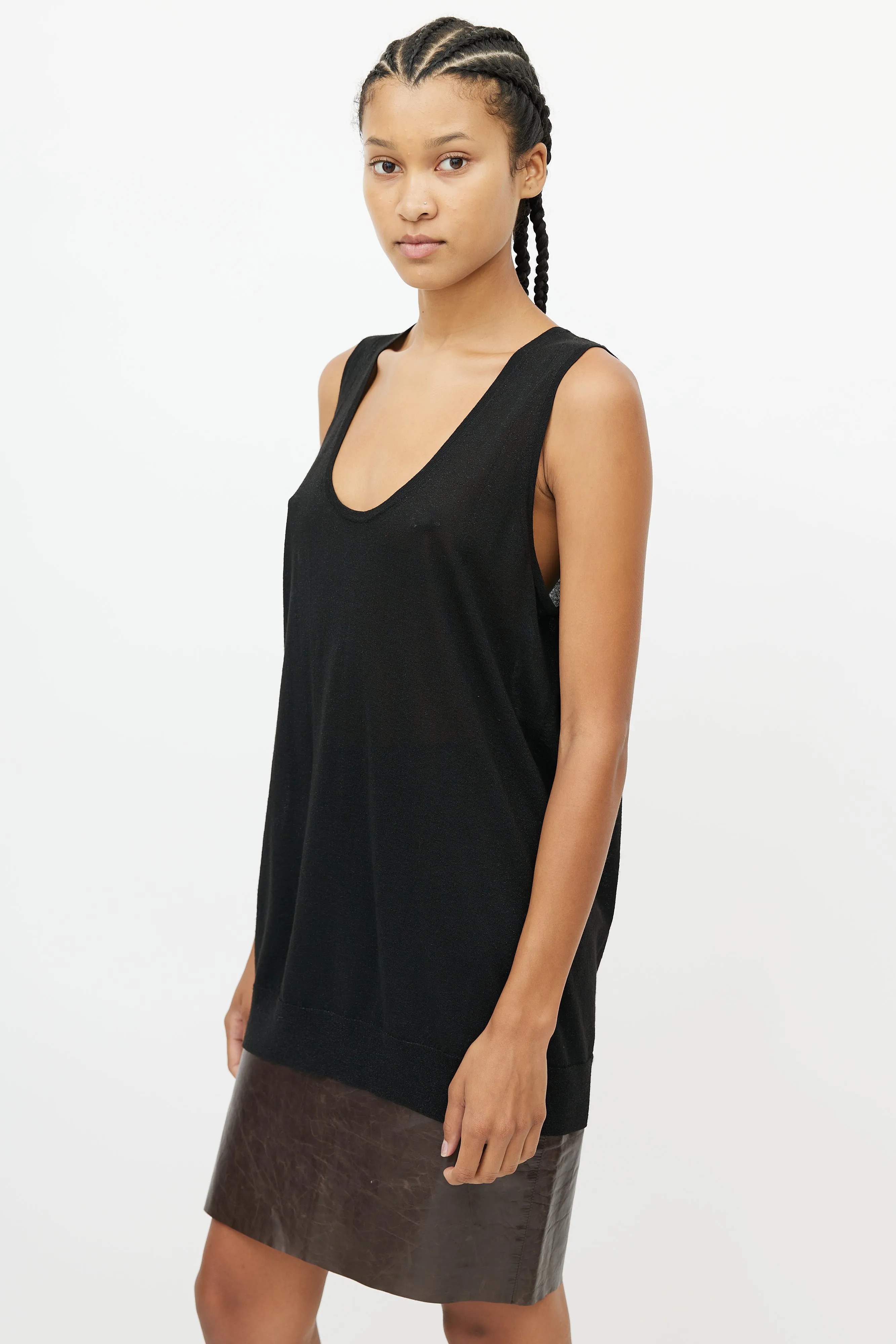 Black Metallic Knit Tank