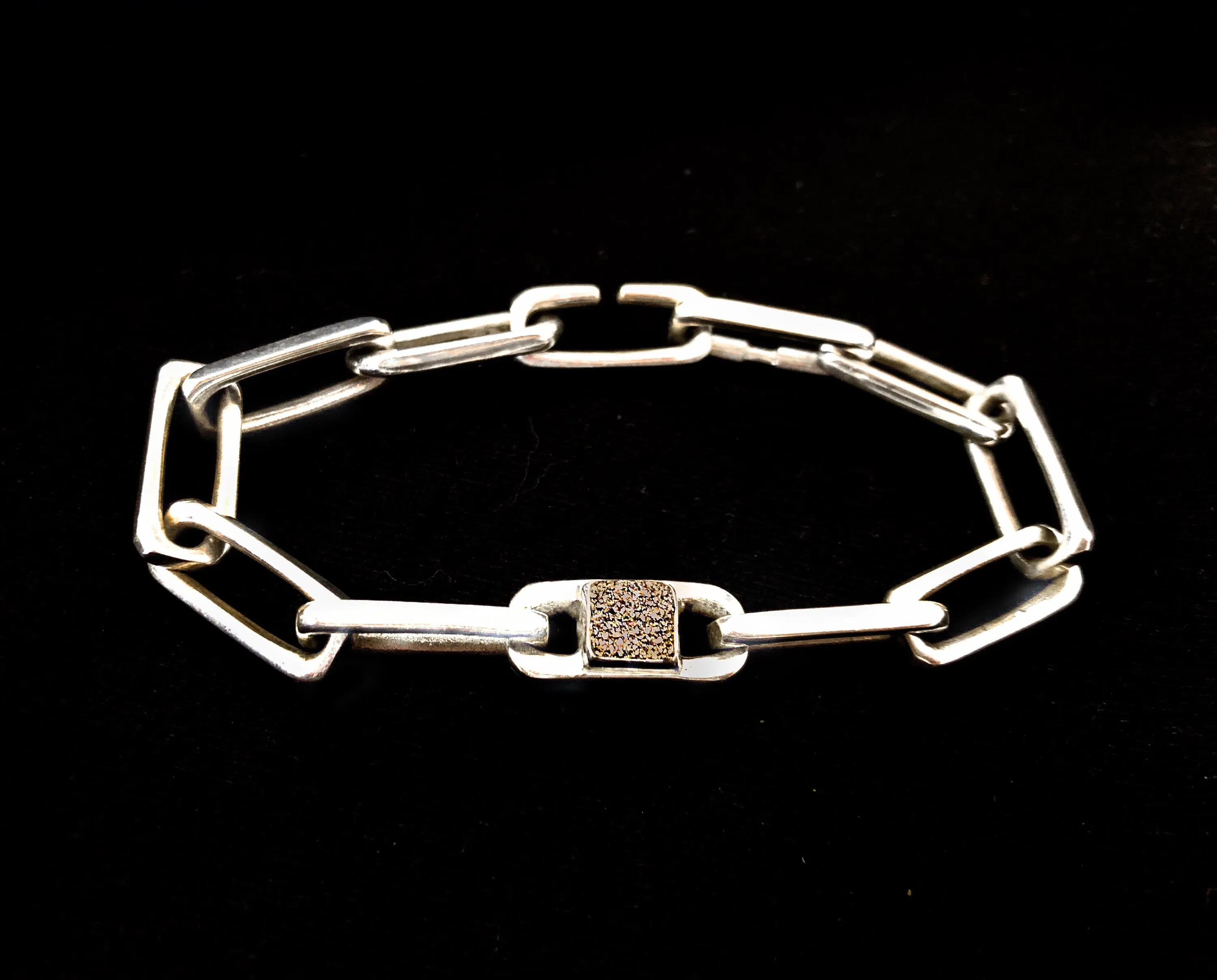 Druzy Crystal Silver Chain Link Bracelet Double Sided