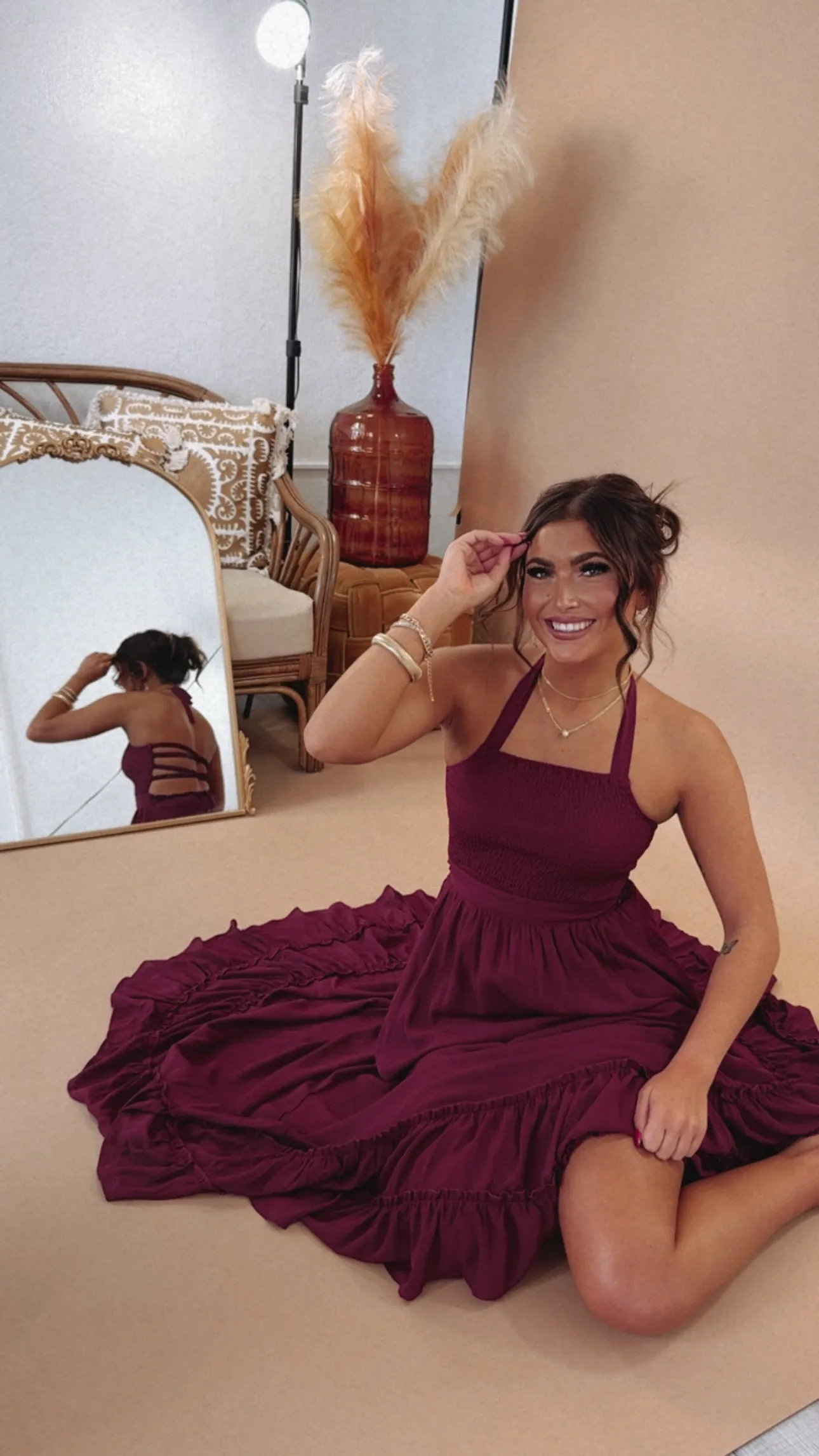 ECB Exclusive: Between the Lines Maxi Dress, Burgundy