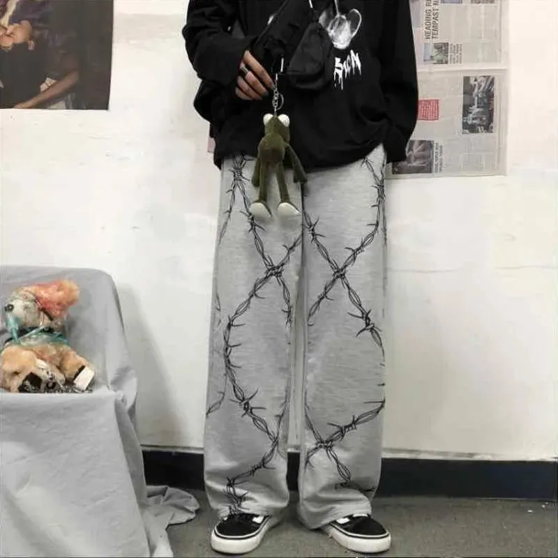 Emo Baggy Leg Pants mit Stacheldraht-Muster
