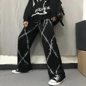Emo Baggy Leg Pants mit Stacheldraht-Muster