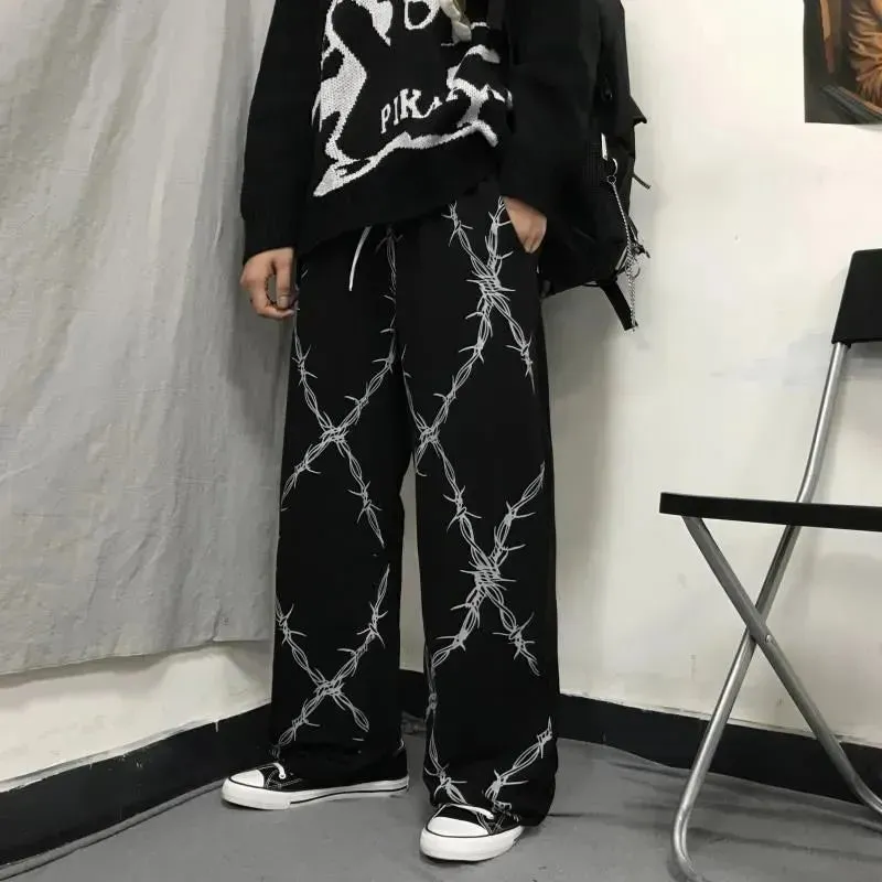 Emo Baggy Leg Pants mit Stacheldraht-Muster