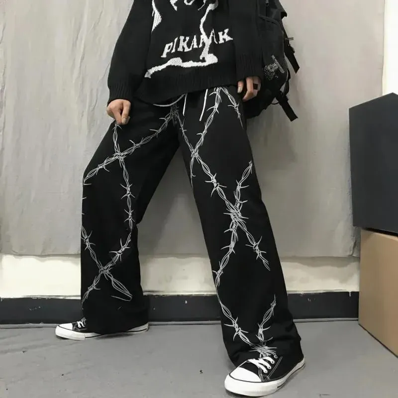 Emo Baggy Leg Pants mit Stacheldraht-Muster