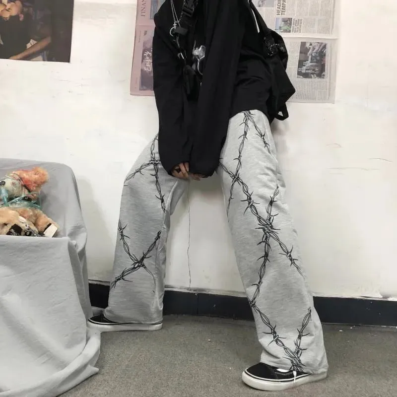 Emo Baggy Leg Pants mit Stacheldraht-Muster
