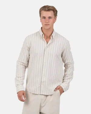 Langærmet Hørskjorte Beige Stribet