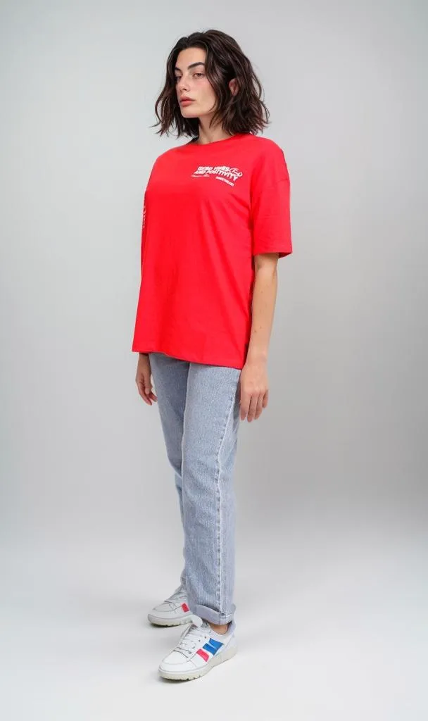 O203221 - Graphic Printed Oversized T-Shirt - Red