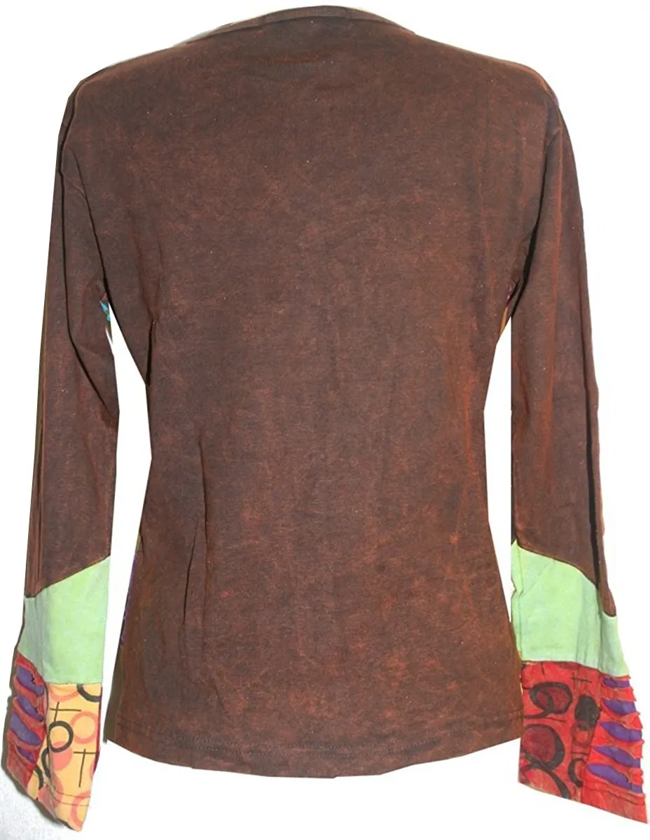 R 224 Asymmetrical Patched Razor Cut Pastel Bohemian Blouse