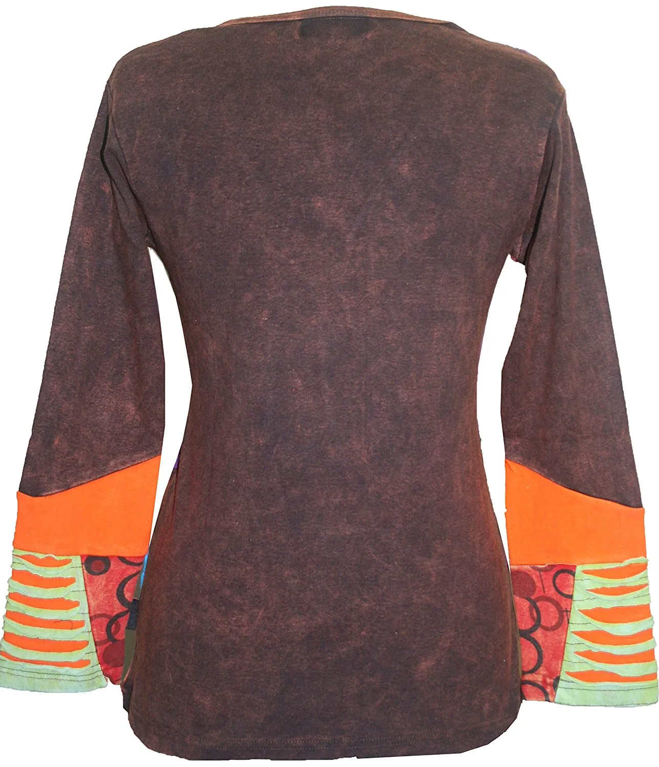 R 224 Asymmetrical Patched Razor Cut Pastel Bohemian Blouse