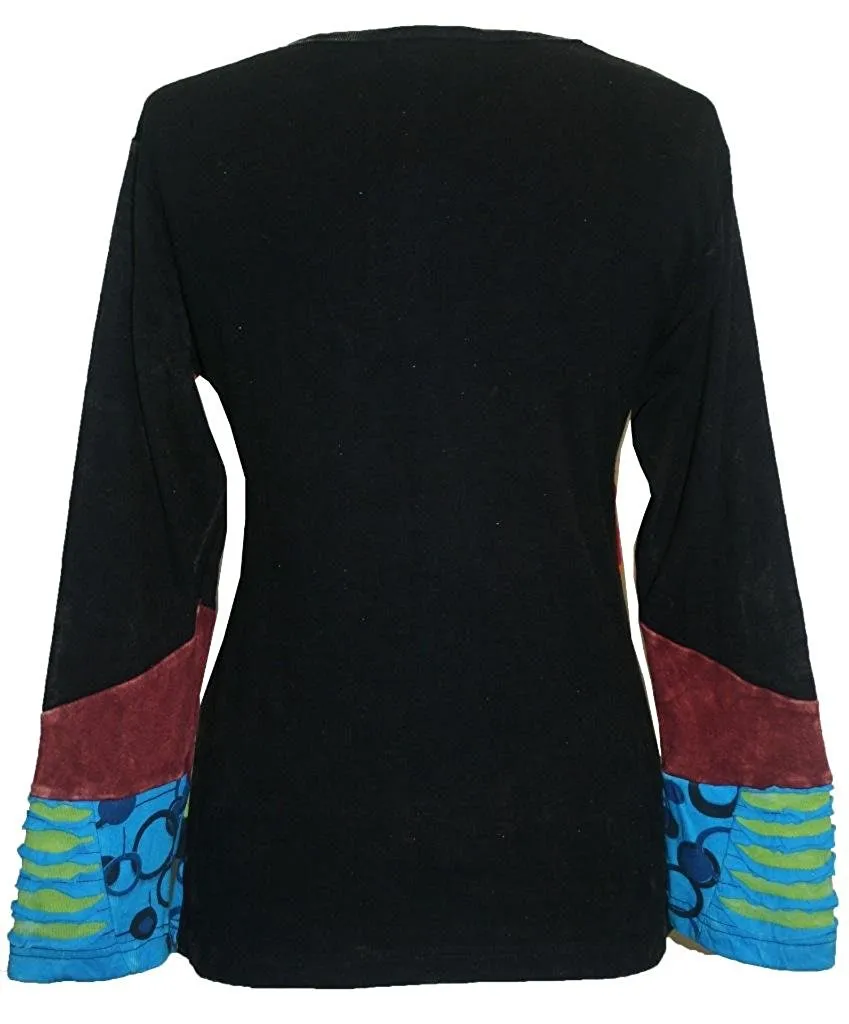 R 224 Asymmetrical Patched Razor Cut Pastel Bohemian Blouse