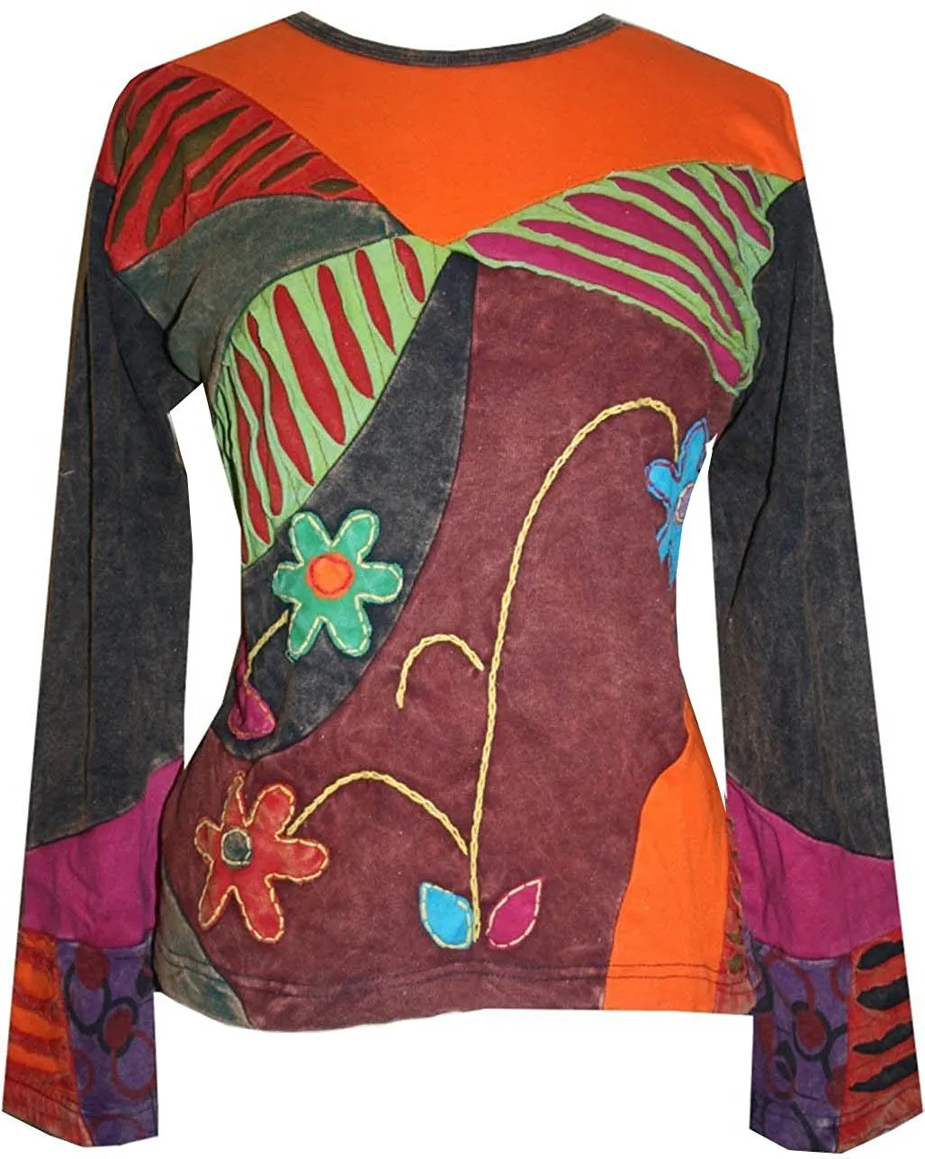 R 224 Asymmetrical Patched Razor Cut Pastel Bohemian Blouse