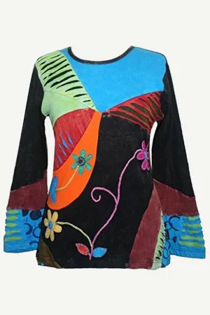 R 224 Asymmetrical Patched Razor Cut Pastel Bohemian Blouse