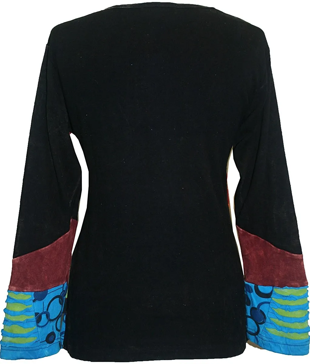 R 224 Asymmetrical Patched Razor Cut Pastel Bohemian Blouse