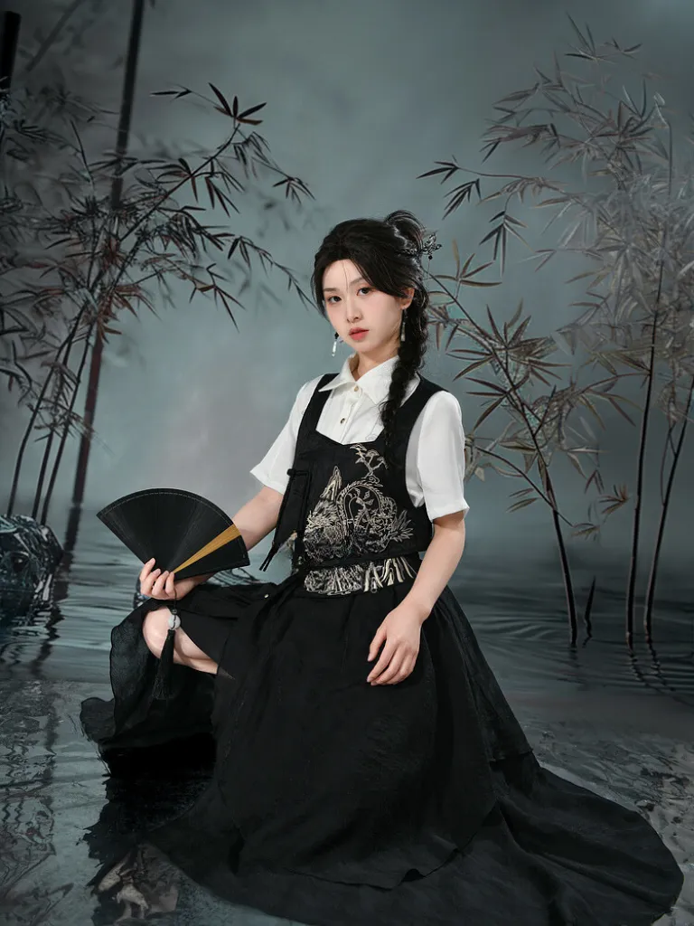Retro Shirt Asymmetrical China   Skirt Vest