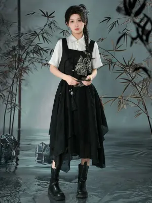 Retro Shirt Asymmetrical China   Skirt Vest