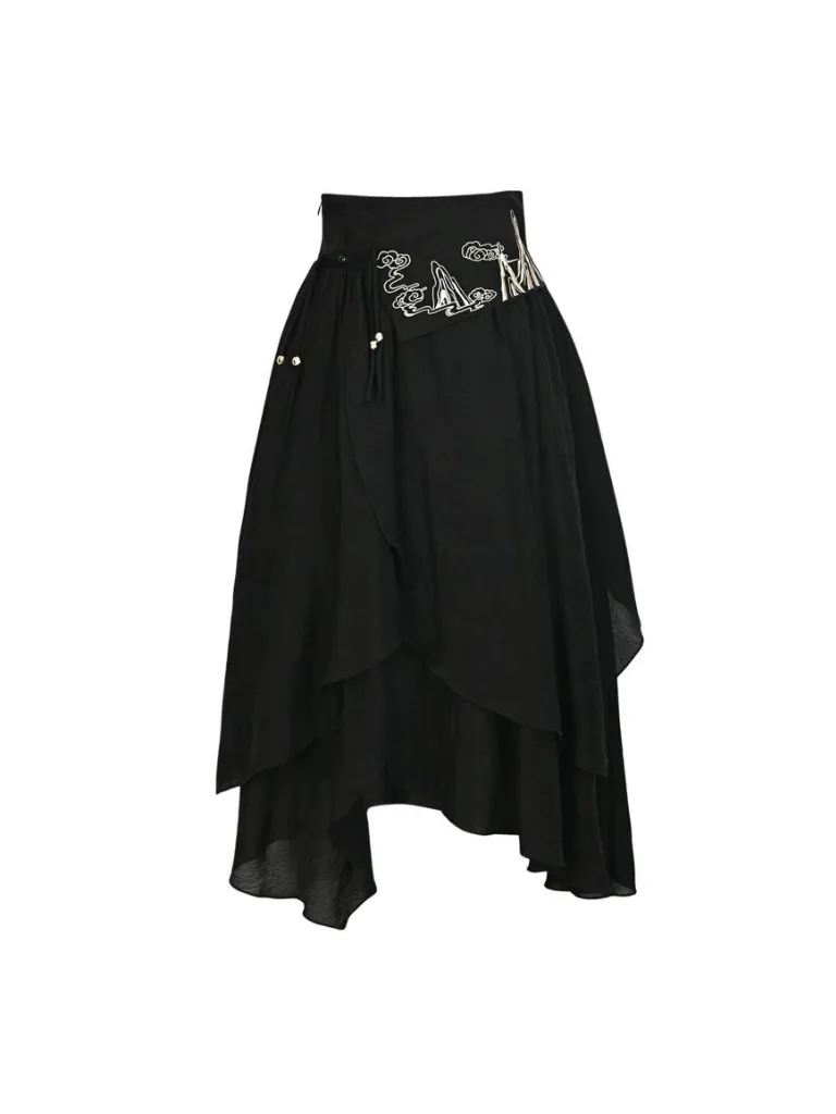 Retro Shirt Asymmetrical China   Skirt Vest