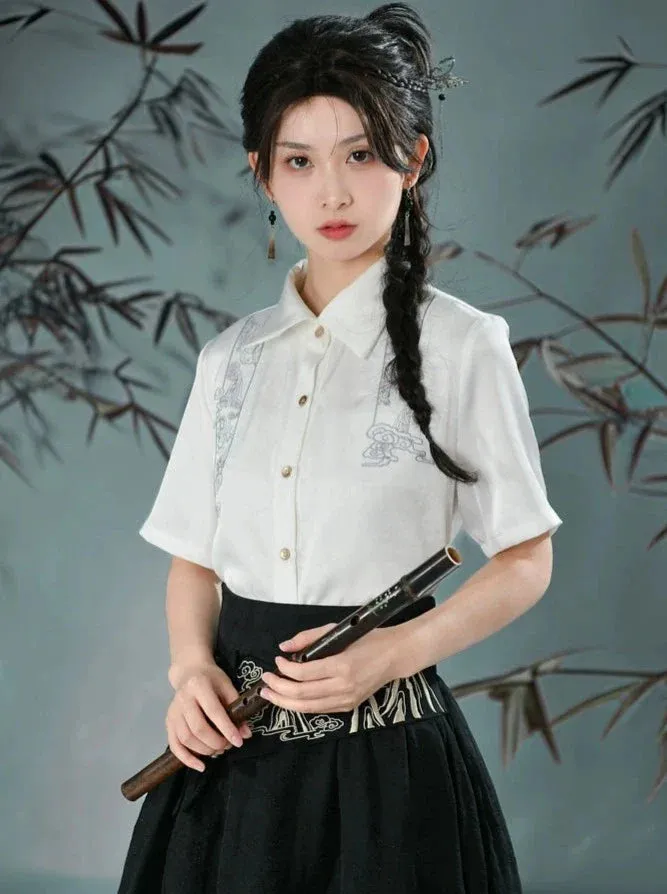 Retro Shirt Asymmetrical China   Skirt Vest