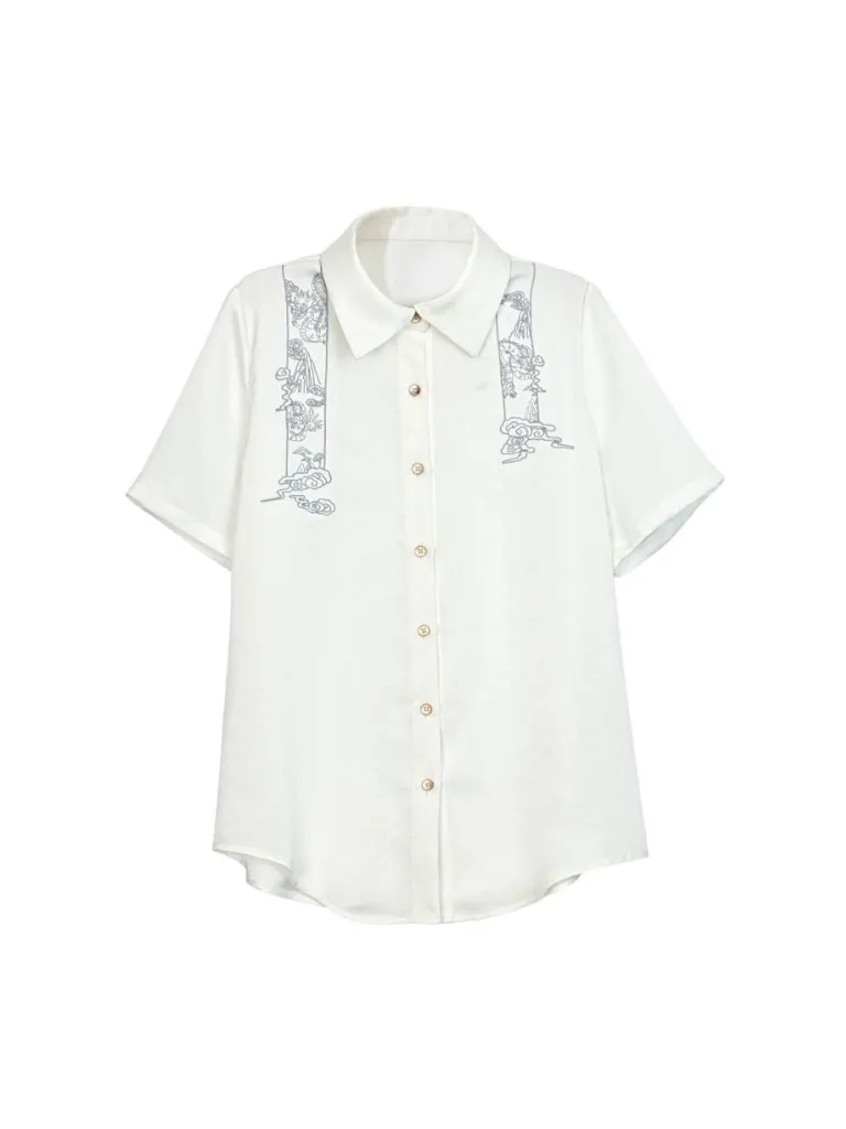 Retro Shirt Asymmetrical China   Skirt Vest