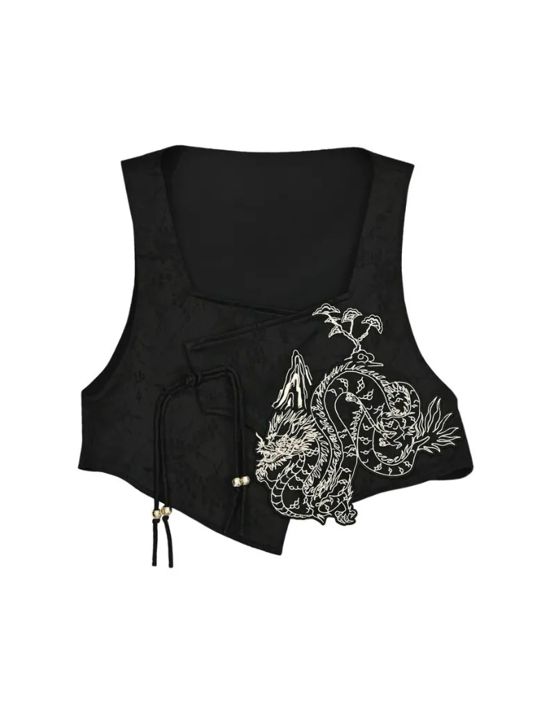 Retro Shirt Asymmetrical China   Skirt Vest